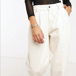 ASOS Bershka pleat top slouchy pants in ecru